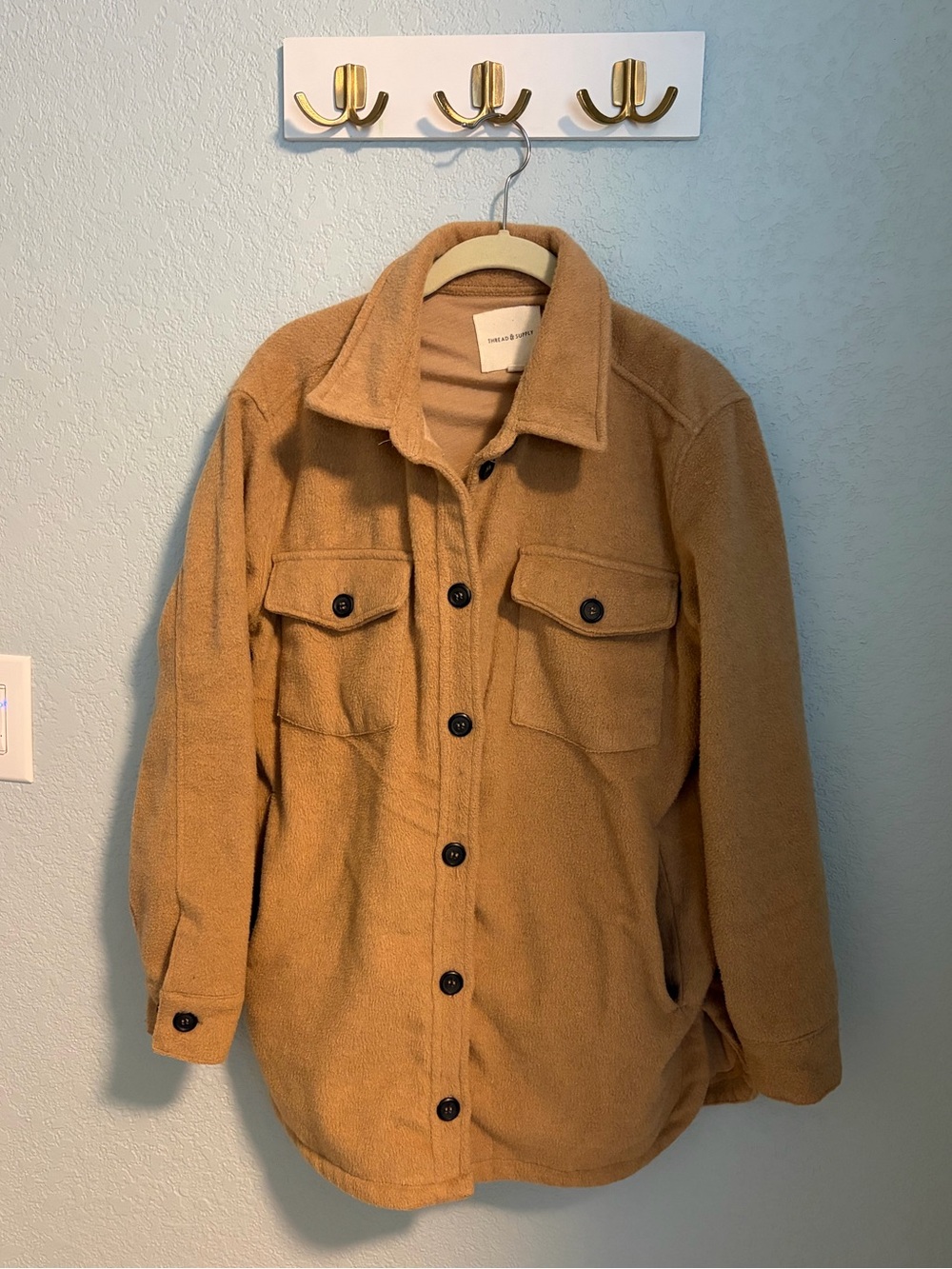 Thread & Supply Camel Fleece Button Front Shacket Jacket Size Small